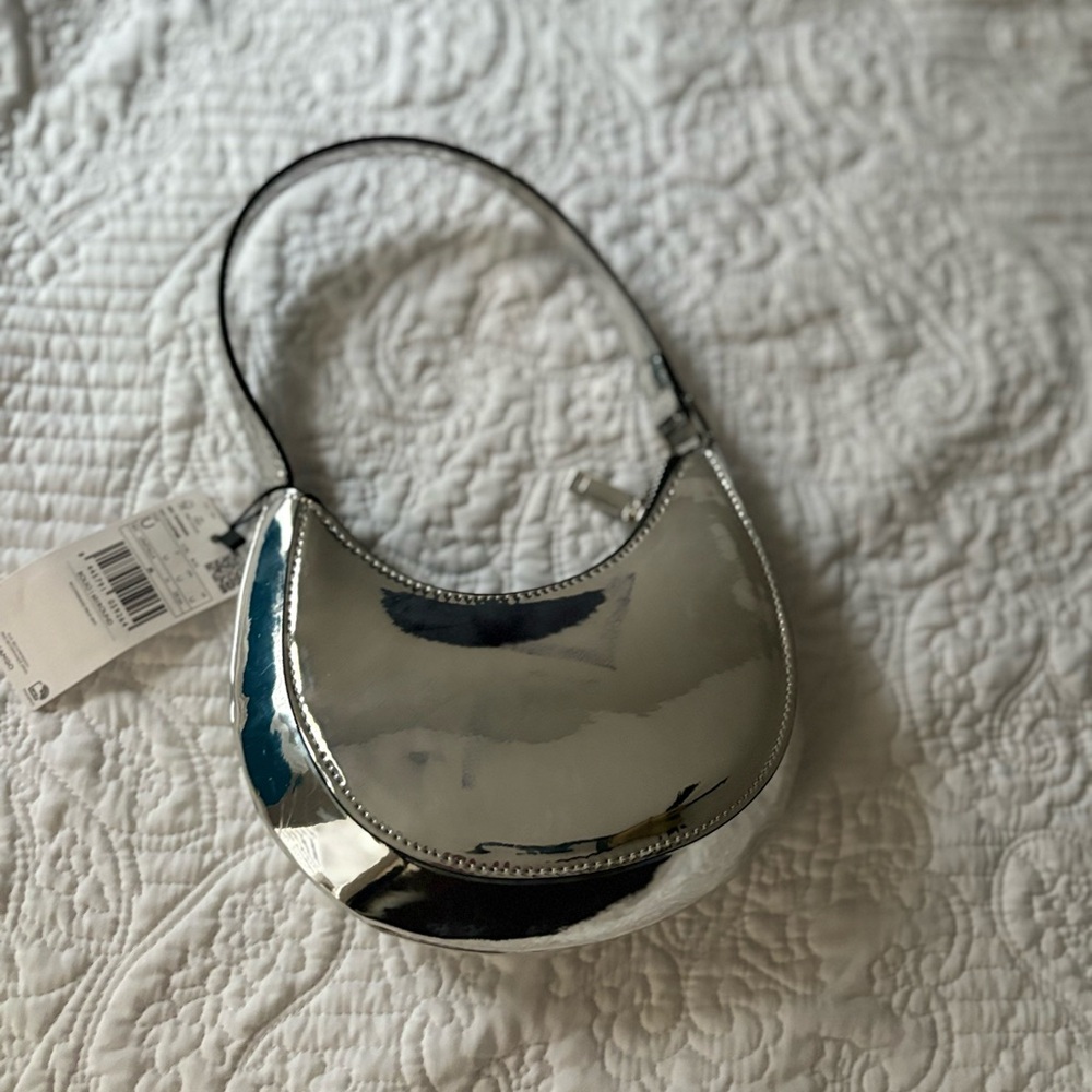 Mango Shiny Silver Shoulder Bag